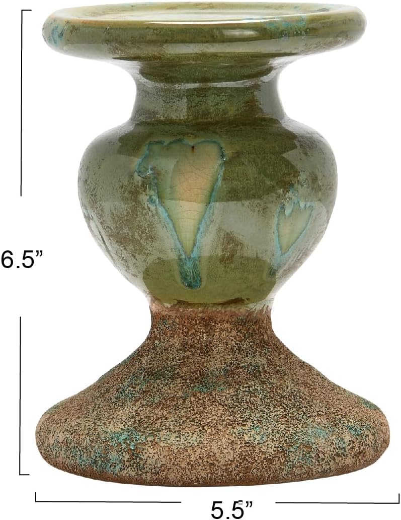 Creative Co-Op Small Distressed Blue Terracotta Pillar Candle Holder