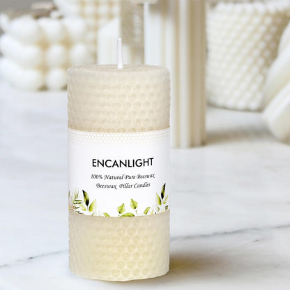 White Roll 2packs Bee swaxs Pillar Candles,Honeycamb Pillar Candle Set of 2 - Dripless and Smokeless,Approx 30 Hours Hurn for Home Decor,Party Wedding, Dinner