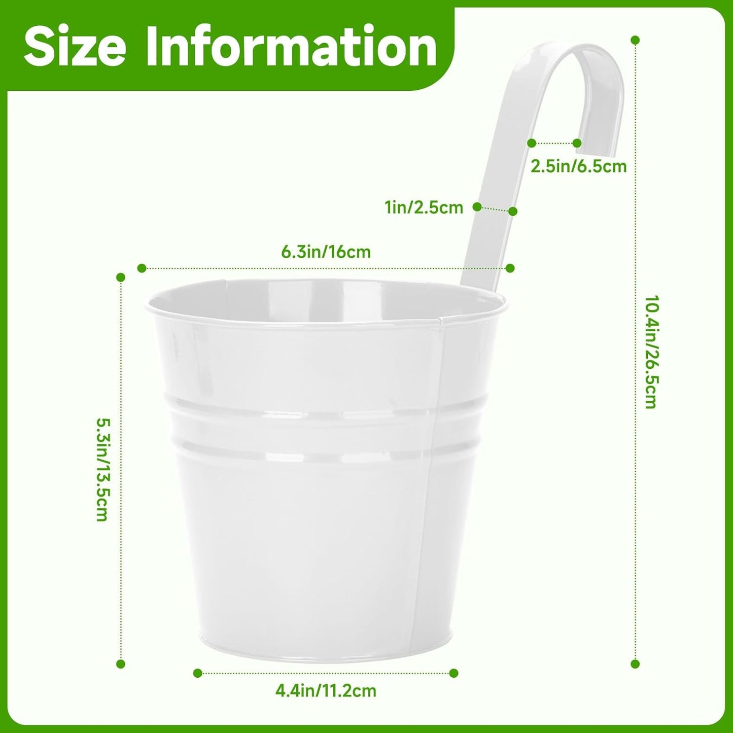 KINGLAKE Flower Pots,10 Pcs Metal Iron Hanging Flower Plant Pots Balcony Garden Plant Planter Baskets Fence Bucket Pot 4'' Flower Holders with Detachable Hook