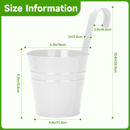 KINGLAKE Flower Pots,10 Pcs Metal Iron Hanging Flower Plant Pots Balcony Garden Plant Planter Baskets Fence Bucket Pot 4'' Flower Holders with Detachable Hook