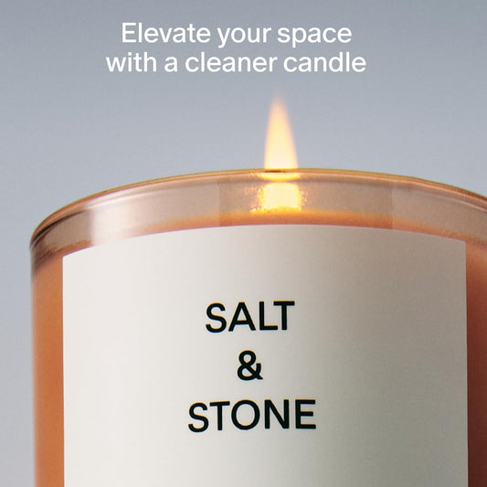 Salt & Stone Scented Candle for Women & Men | Coconut & Soy Blend Wax | Hand-Poured, Aromatic & Fragrant | 100% Cotton Wick | Long-Lasting 50 Hour Burn Time | Santal & Vetiver 8.5 oz