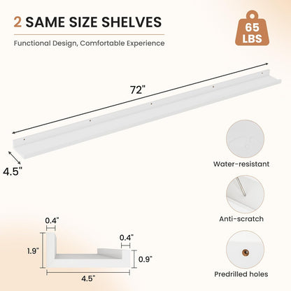 Dreamland Picture Ledge Shelf for Wall, Floating Shelves Set of 2, 48 Inch Long Floating Shelves with Lip for Living Room, Bedroom, Bathroom, Kitchen, White