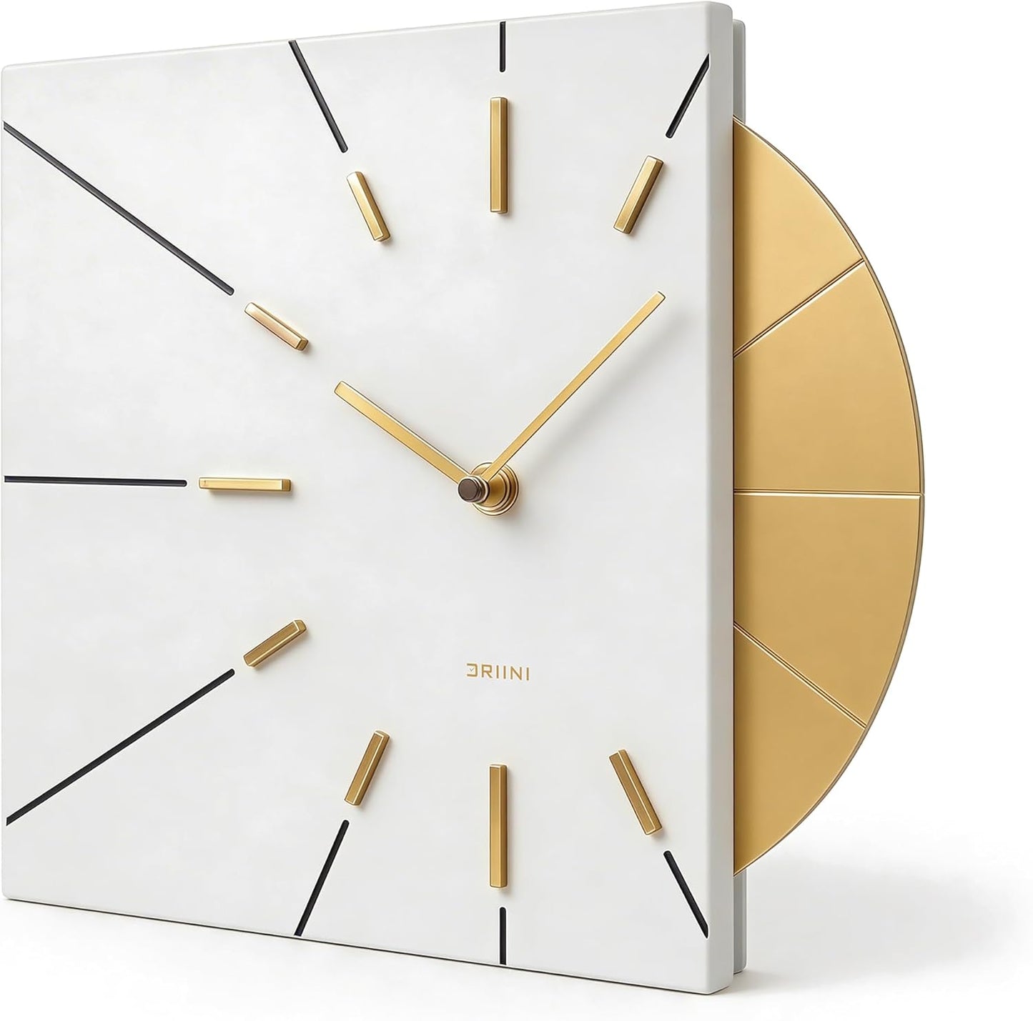 Driini Clocks Mid Century Modern Wall Clock - Square Green Clock with Decorative Gold Accent- Unique and Cool Clock, Battery Operated - MCM Decor & Decorative Wall Clock for Mid Century Modern Decor.