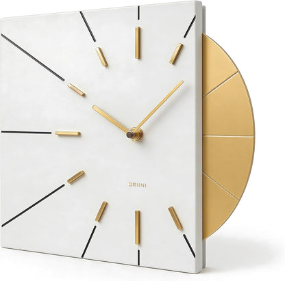 Driini Clocks Mid Century Modern Wall Clock - Square Green Clock with Decorative Gold Accent- Unique and Cool Clock, Battery Operated - MCM Decor & Decorative Wall Clock for Mid Century Modern Decor.
