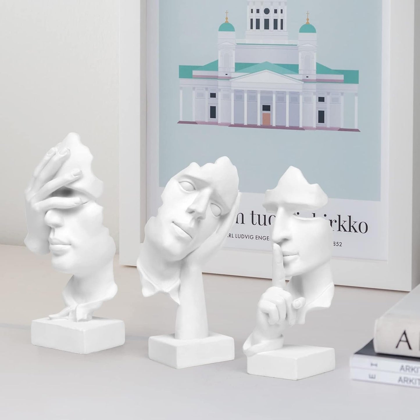 3 Pcs Thinker Statue,Modern Home Resin Sculptures,Collectible Figurines for Home Office Bookshelf Desktop Decor(Black)