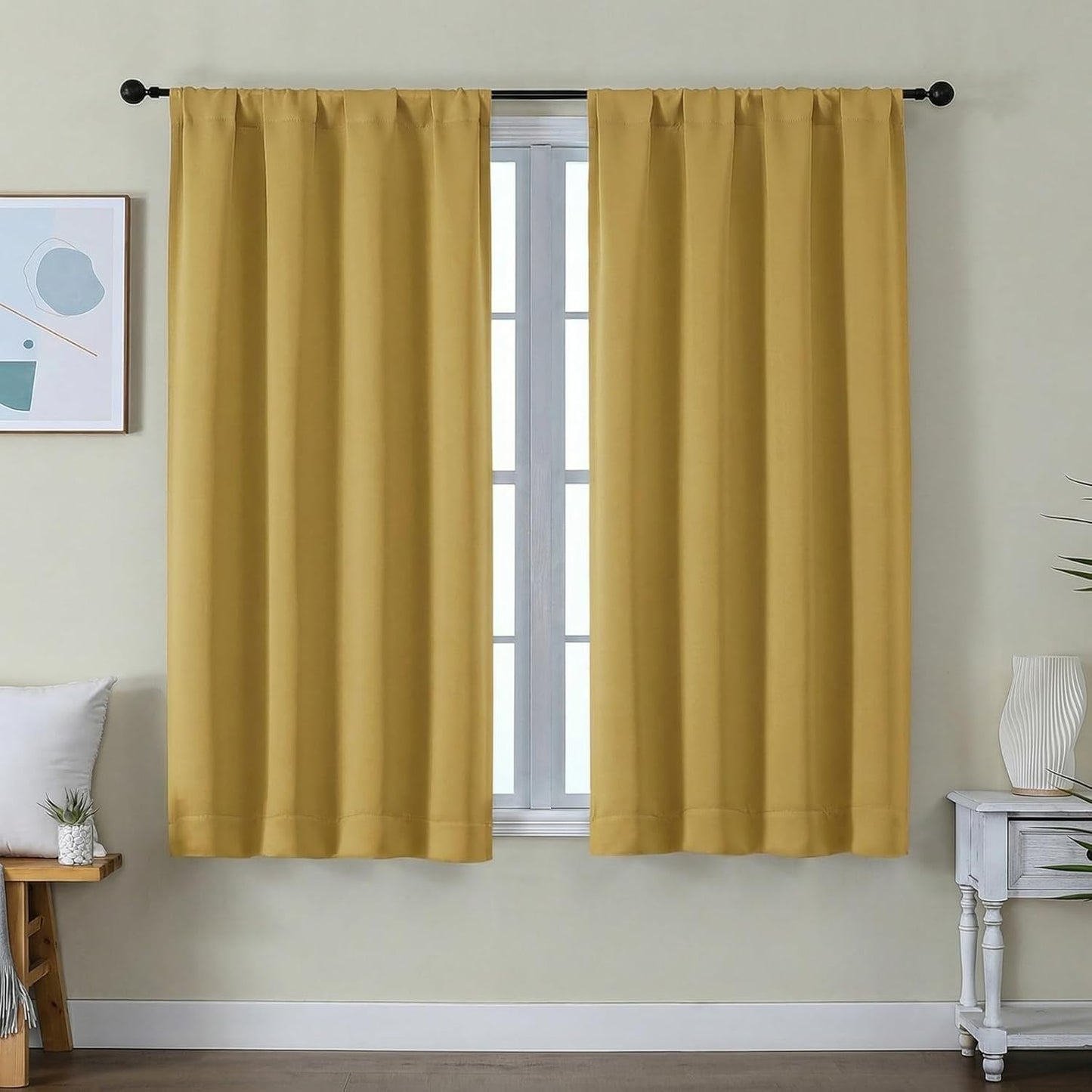 Simplebrand Ava Sage Green Blackout Curtains for Bedroom 63 Inch Length 2 Panels Set, Solid Thermal Insulated Energy Saving Rod Pocket Window Treatment Curtains Blackout Drapes, W40 x L63 Inch, Sage - Colors C