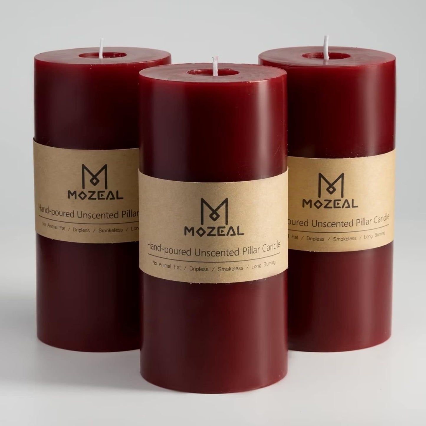 MOZEAL 3" x 4" Hand-Poured Unscented Candle,Dripless Pillar Candle Set of 3,Long Clean Burning,Approx 72 Hours Burn Time,Rustic Country Style,Wedding,Dinner,Christmas and Home Decor,White