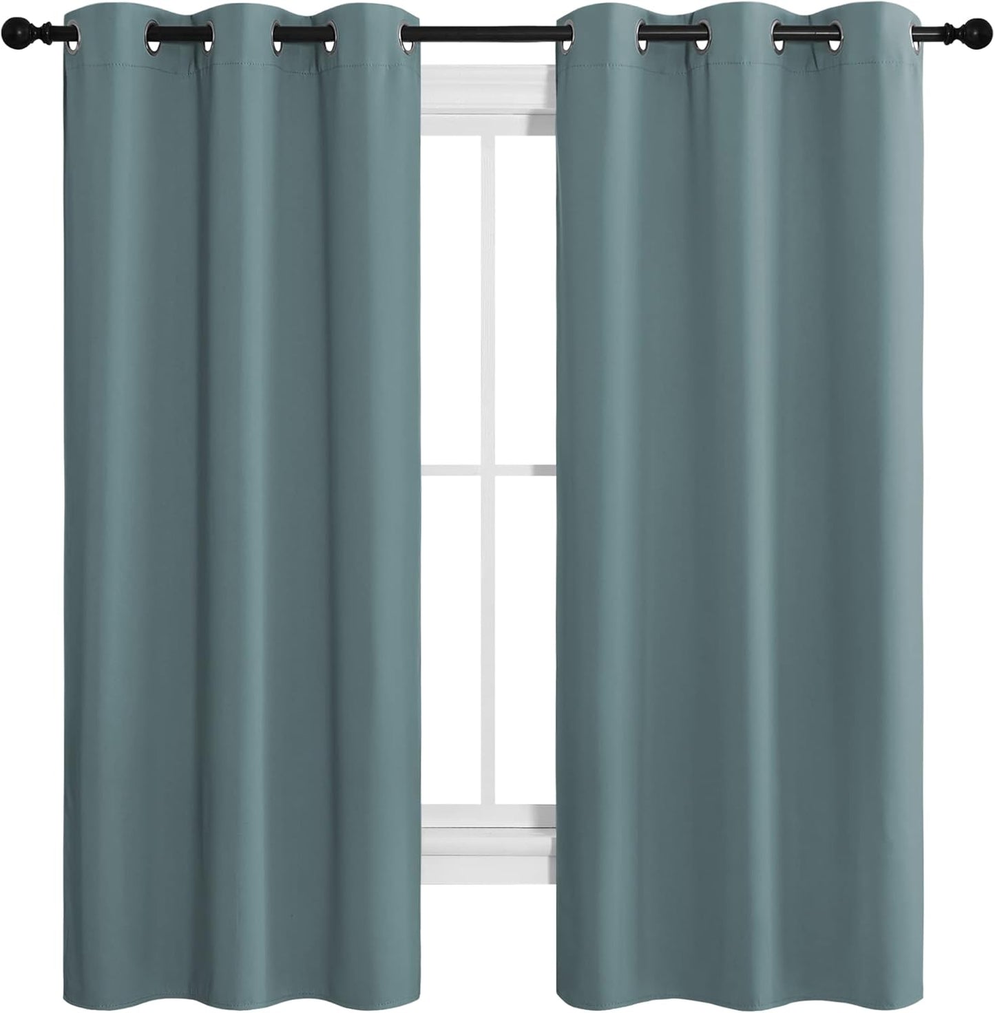 NICETOWN Halloween Pitch Black Solid Thermal Insulated Grommet Blackout Curtains/Drapes for Bedroom Window (2 Panels, 42 inches Wide by 63 inches Long, Black) - Colors C
