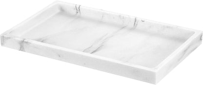Luxspire Bathroom Vanity Tray, 8 x 4 inch Resin Kitchen Sink Tray for Soap Dispenser Bathroom Countertop Organizer Plate Holder for Perfume Soap Towel Bathroom Accessories, Mini, White Marble