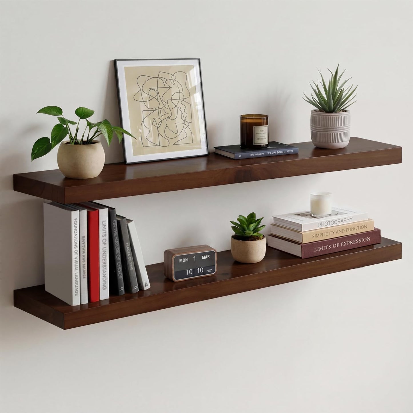 Homeforia 24 inch Natural Floating Shelf, High End Solid Real Wood 24inch Small Floating Shelves for Wall Mounted, Natural Wooden Floating Shelves, Heavy Duty Bracket, 24 X 6.5 X 1.75 in, Set of 2