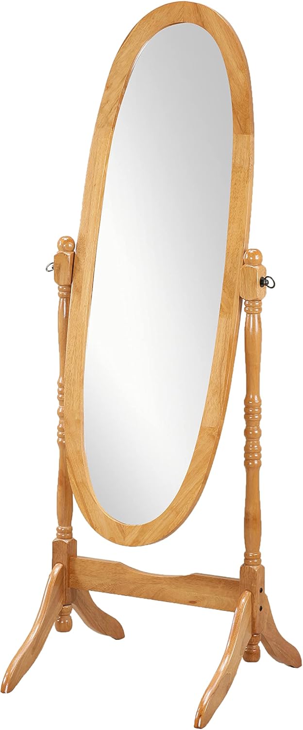 Roundhill Furniture Traditional Queen Anna Style Wood Floor Cheval Mirror, Cherry Finish