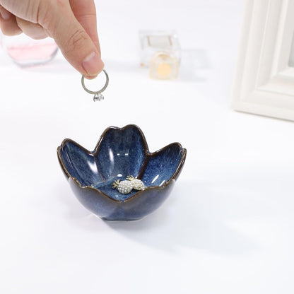 Pink Flower Ring Dish Holder,Jewelry Dish Tray,Small Trinket Tray,Jewelry Plate Bowl,Key Bowl,Decorative Plate,Mothers Day Birthday Gifts for Women Friends,Ceramic Kiln effect White