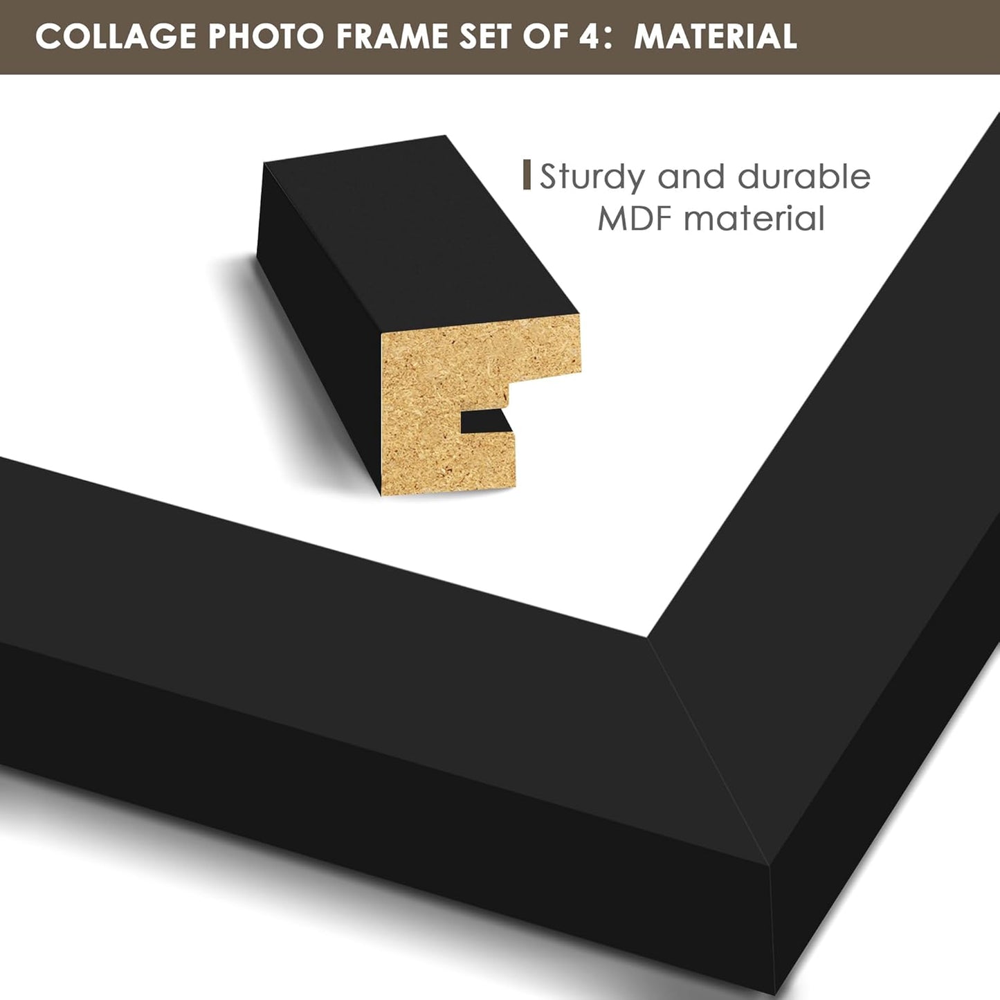 DUENPY 4x6 Collage Picture Frame Tempered Glass Front, Displays Four 4x6 Photo, Family Photo Collage Frame, Wall Decor Wall Hanging or Tabletop, Brown