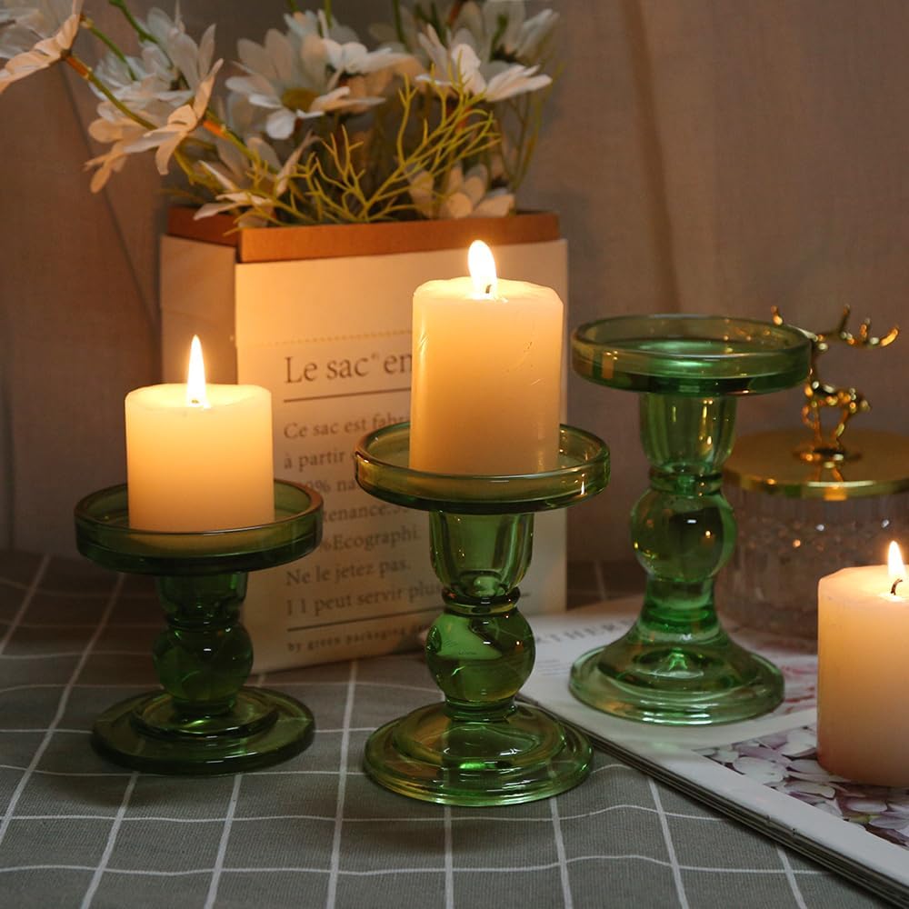 6-Piece Set of Glass Candlestick, Crystal Candlestick Holder Holder and Conical Candle, Christmas Candle Holder Decoration, Family Living Room Wedding Candle Holder (Clear 2sets)