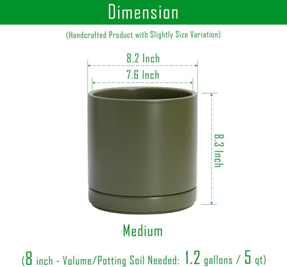 D'vine Dev Set of 2 Plants Pots, 6.5 Inch Ceramic Planter Pot for Plants with Drainage Hole and Saucer, White, 94-V-C-1