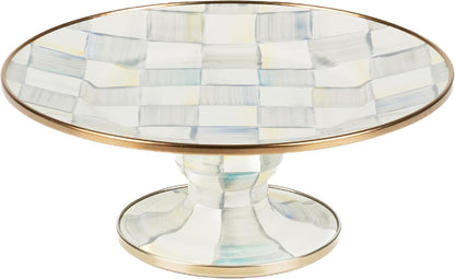 MACKENZIE-CHILDS Enamel Pedestal Serving Platter, Decorative Serving Dish for Food, Small, Black-and-White Courtly Check