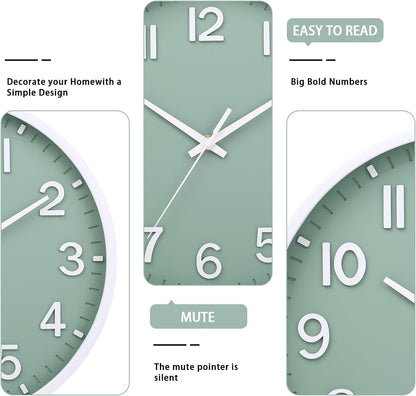 Wall Clocks Battery Operated 8 inch Modern Wall Clock,Silent Non Ticking Wall Clock for Living Room Bedroom Kitchen Office Classroom Decor (Green White)