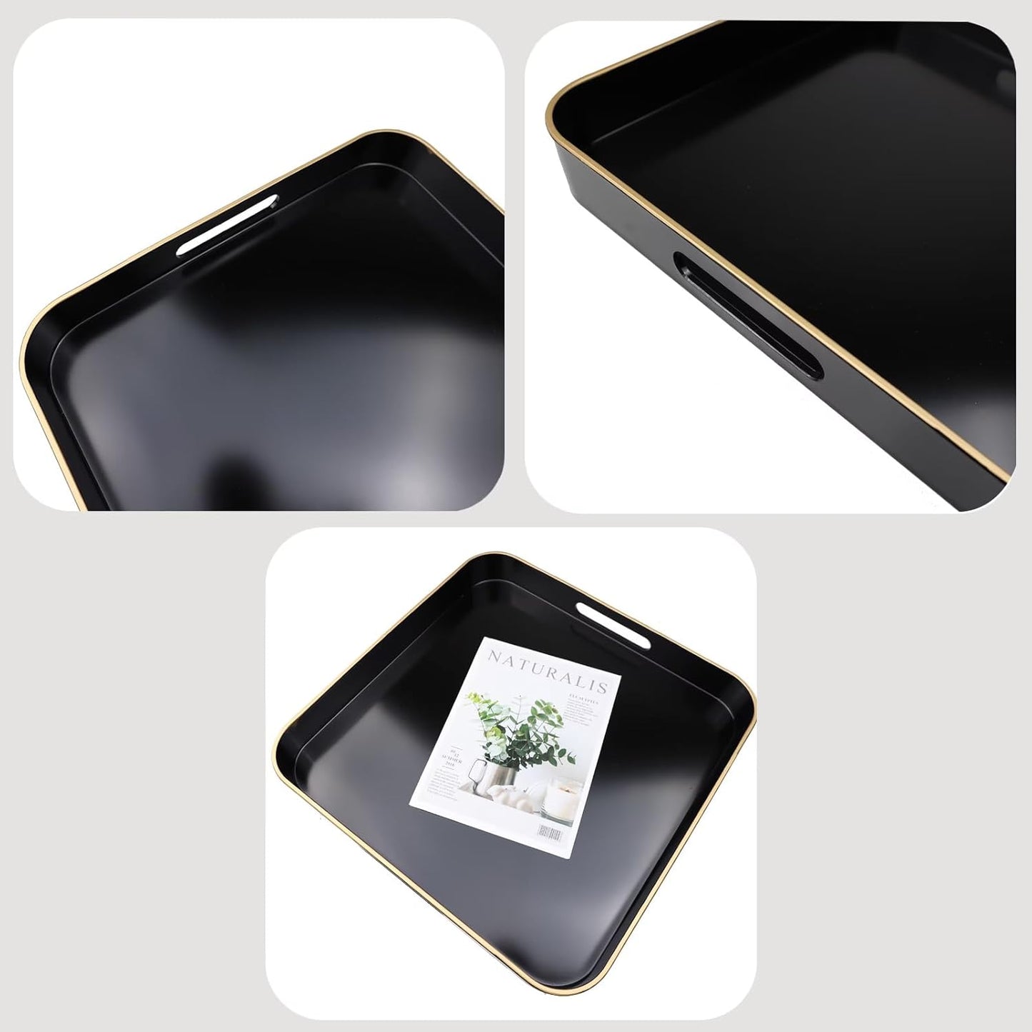 Green Decorative Tray with Handles, Versatile Serving Tray for Coffee Table, Ottoman, Ideal for Serving, Displaying, Organizing, 15.7"*10.2"*1.57"