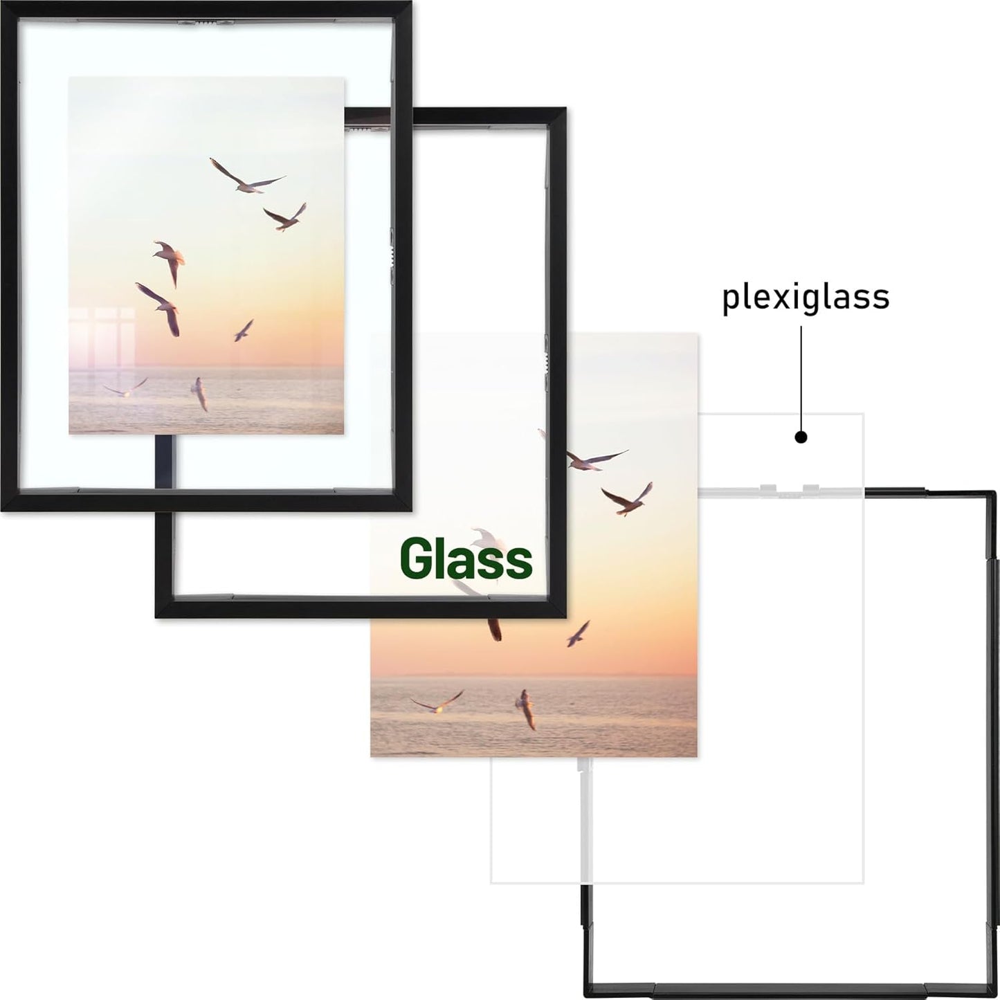Frametory, Floating Picture Frame 12x16 - Black Aluminum Metal Photo Frame - Real Glass of Front - for Wall Mount Display