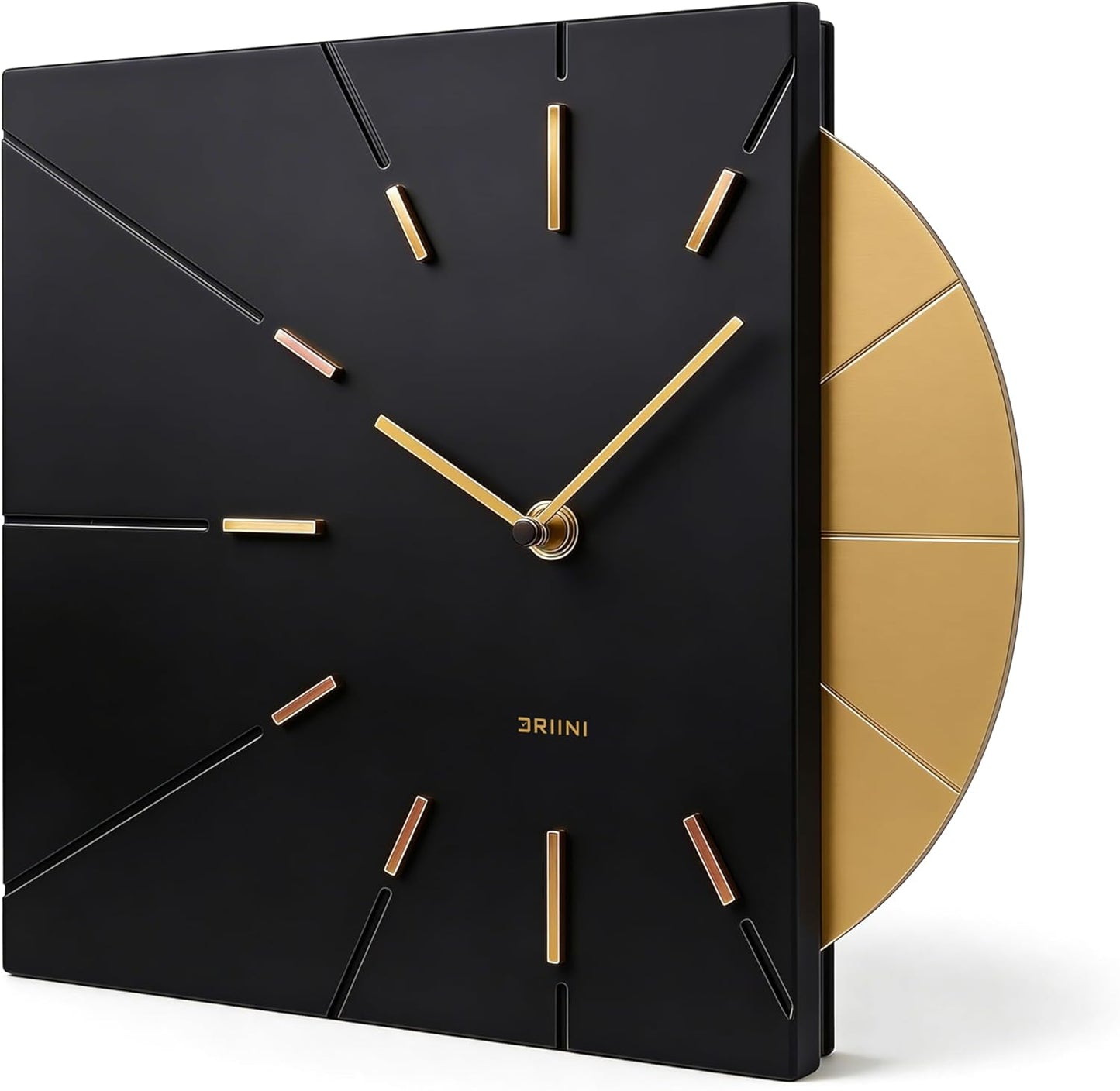 Driini Clocks Mid Century Modern Wall Clock - Square Green Clock with Decorative Gold Accent- Unique and Cool Clock, Battery Operated - MCM Decor & Decorative Wall Clock for Mid Century Modern Decor.