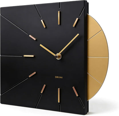Driini Clocks Mid Century Modern Wall Clock - Square Green Clock with Decorative Gold Accent- Unique and Cool Clock, Battery Operated - MCM Decor & Decorative Wall Clock for Mid Century Modern Decor.