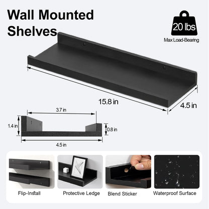 White Floating Shelves for Wall Decor, Wall Mounted Wood Storage Shelf for Bedroom, Living Room, Bathroom, Kitchen, Nursery, Display Picture Ledge Shelf with Lip Set of 2-14 Inches, White