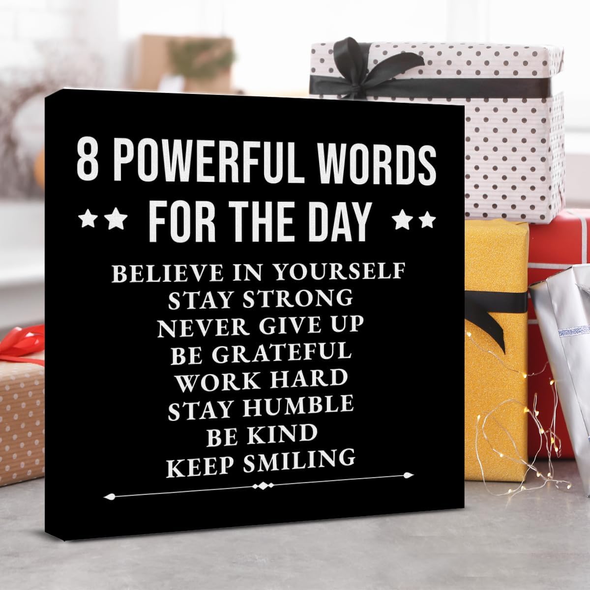Inspirational Farmhouse Canvas Print Wall Art Decor One Small Positive Thought in the Morning Can Change Your Whole Day Sign Painting Plaque Rustic Home Decoration (8 X 8 Inches, Framed)