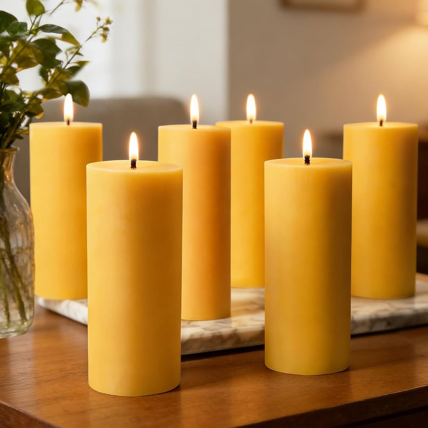 2x5 Inch Beeswax Candles, 4 Packs, 100% Natural Beeswax Pillar Candles, 52 Hours Burn Time, Pure Emergency Candle Long Burning for Home Decor, Gift Sending, Smokeless & Dripless