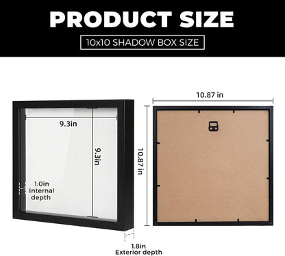 Muzilife 8x8 Shadow Box Picture Frame with Linen Board - Deep Wood & Glass Display Case Ready to Hang Memory Box Baby Sports Memorabilia, Pins, Awards, Medals, Wedding, Tickets and Photos (Black)