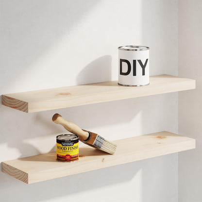 Homeforia 24 inch Natural Floating Shelf, High End Solid Real Wood 24inch Small Floating Shelves for Wall Mounted, Natural Wooden Floating Shelves, Heavy Duty Bracket, 24 X 6.5 X 1.75 in, Set of 2