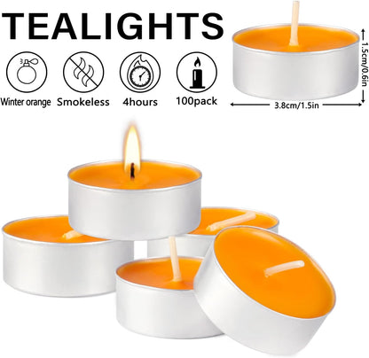 100 Pack Scented Tealight Candles - 4 Hours Burning Lemon Aromatherapy | Valentine's Day Romantic Dinner & New Year Home Decor, Yellow Votive Candles for Wedding, Holiday Gift & Emergency (Yellow)