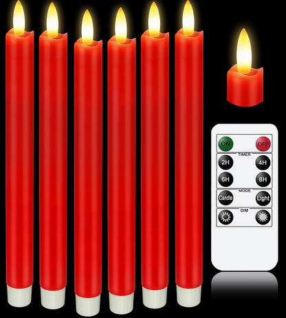 KSWING Upgraded Real Wax Short LED Flameless Taper Candles with Remote, 6 PCS White Candlesticks Battery Operated 3D Flickering - 6" Realistic Fake Candle Sticks for Home/Wedding/Fireplace Xmas Decor