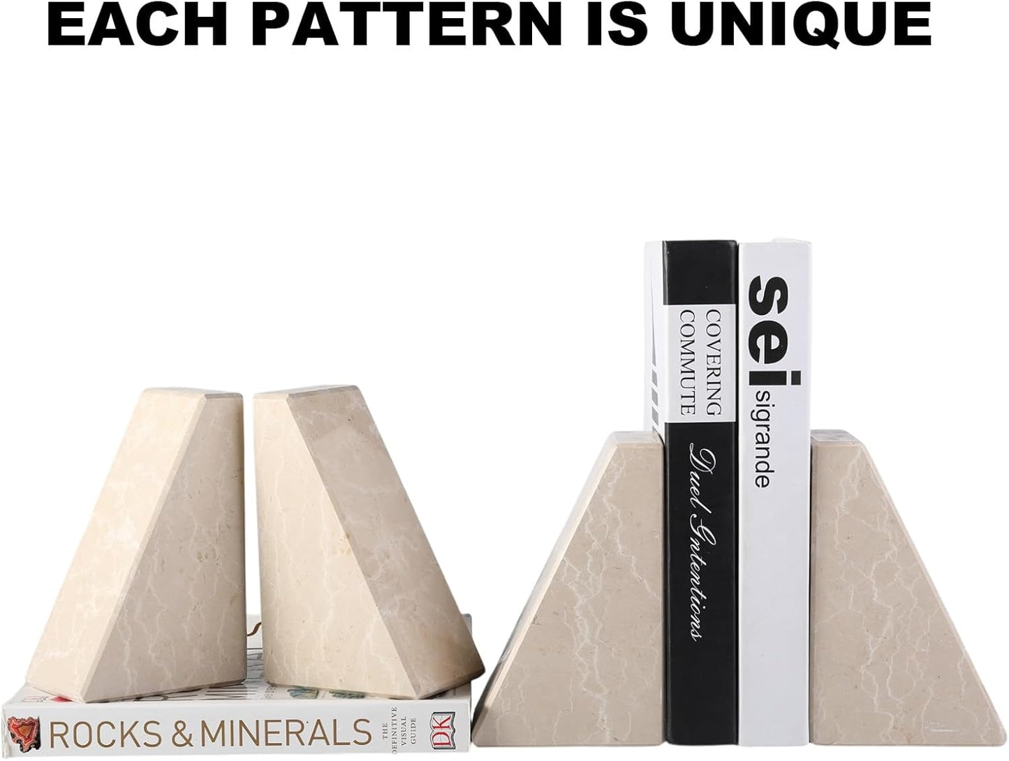 Karibiber Travertine Bookends for Heavy Books, Marble Decorative Bookends for Shelves, Heavy-Duty Stone Book Ends for Hardback Book & Cookbooks, Unique Book Stopper & Holder, Travertino Italy
