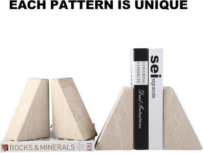 Karibiber Travertine Bookends for Heavy Books, Marble Decorative Bookends for Shelves, Heavy-Duty Stone Book Ends for Hardback Book & Cookbooks, Unique Book Stopper & Holder, Travertino Italy