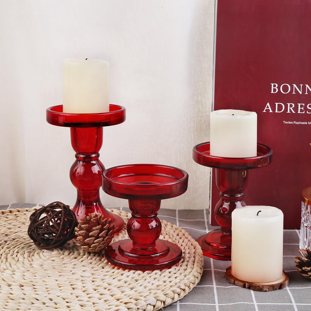 6-Piece Set of Glass Candlestick, Crystal Candlestick Holder Holder and Conical Candle, Christmas Candle Holder Decoration, Family Living Room Wedding Candle Holder (Clear 2sets)