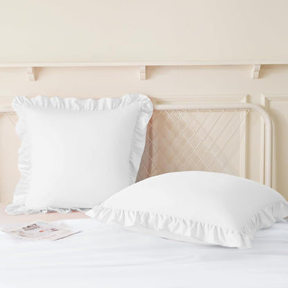 KKJIAF Ruffle Pillow Cases 26x26 Inches, White Square Ruffled Pillow Covers Set of 2, Microfiber Wrinkle Resistant Pillow Shams with Envelope Closure for Sofa Bed Living Room