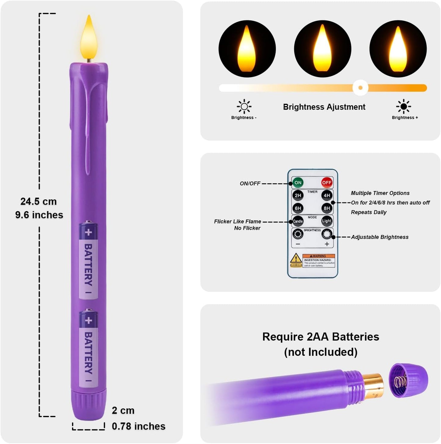 Homemory 6 Pcs Flameless Taper Candles with Remote, Timer, Dimmer, Ivory Battery Operated CandleSticks with Flickering Light, Plastic Led Window Candles, 9.6 Inches for Halloween Christmas Decoration