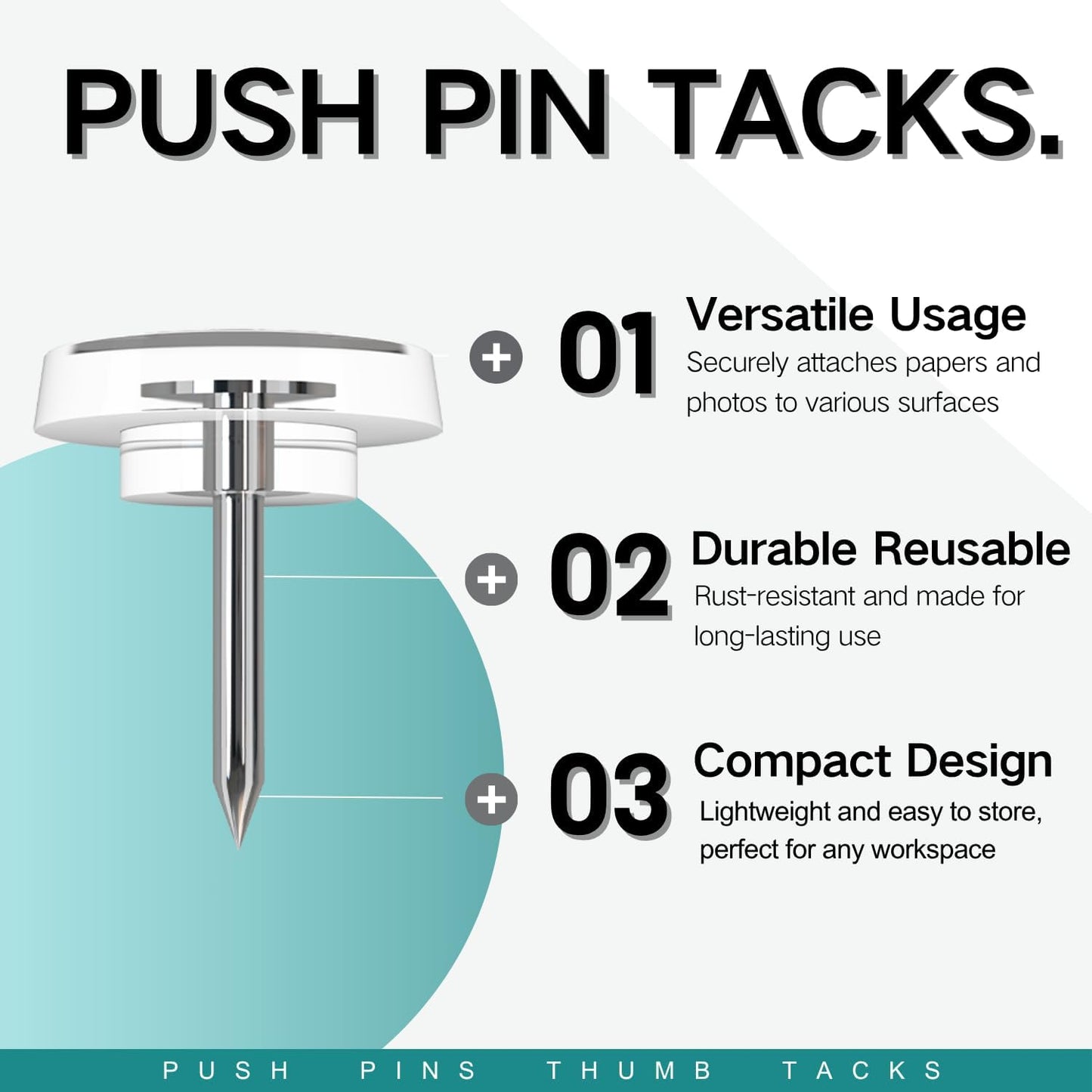150 PCS Clear Push Pins Tacks Count in Reusable Box for Bulletin Boards and Wall Displays Heavy Duty Plastic Head
