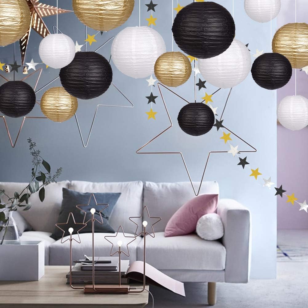 Paper Lanterns Decorative, Round Hanging Paper Lanterns Decorations for Rustic Party Bridal Shower Wedding Sage Green Birthday Party Supplies Gold/Ivory/Sage Green 15pcs