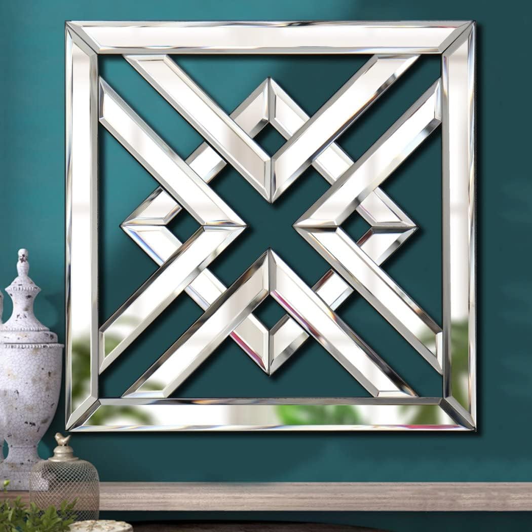 QMDECOR 2 Pack Silver Mirrored Square Wall-Mounted Mirrors Modern Glam Accent Decor for Home