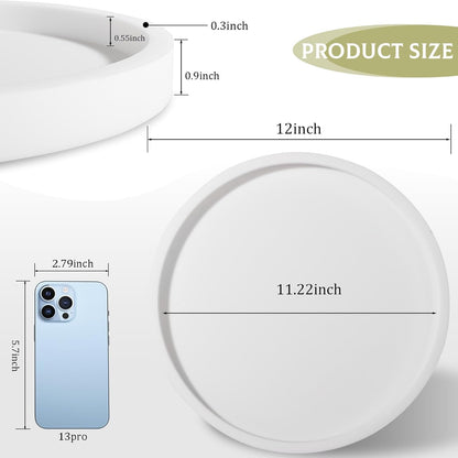 Silicone Bathroom Tray Round Vanity Tray Decorative Soap Holder Kitchen Countertop Organizer Coffee Table Decor for Candle, Perfume, Plant, 9 Inch, Black