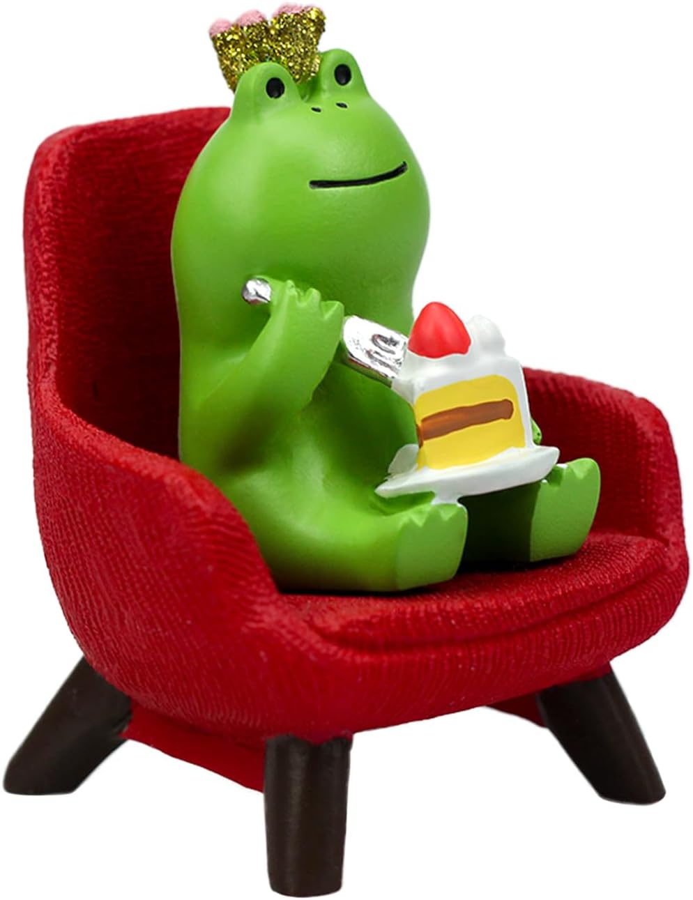 Refintural Miniature Frog Eating Cake Figurine - Funny Shelf Desk Decoration - Perfect Cute Frog Gift (Pink Sofa)
