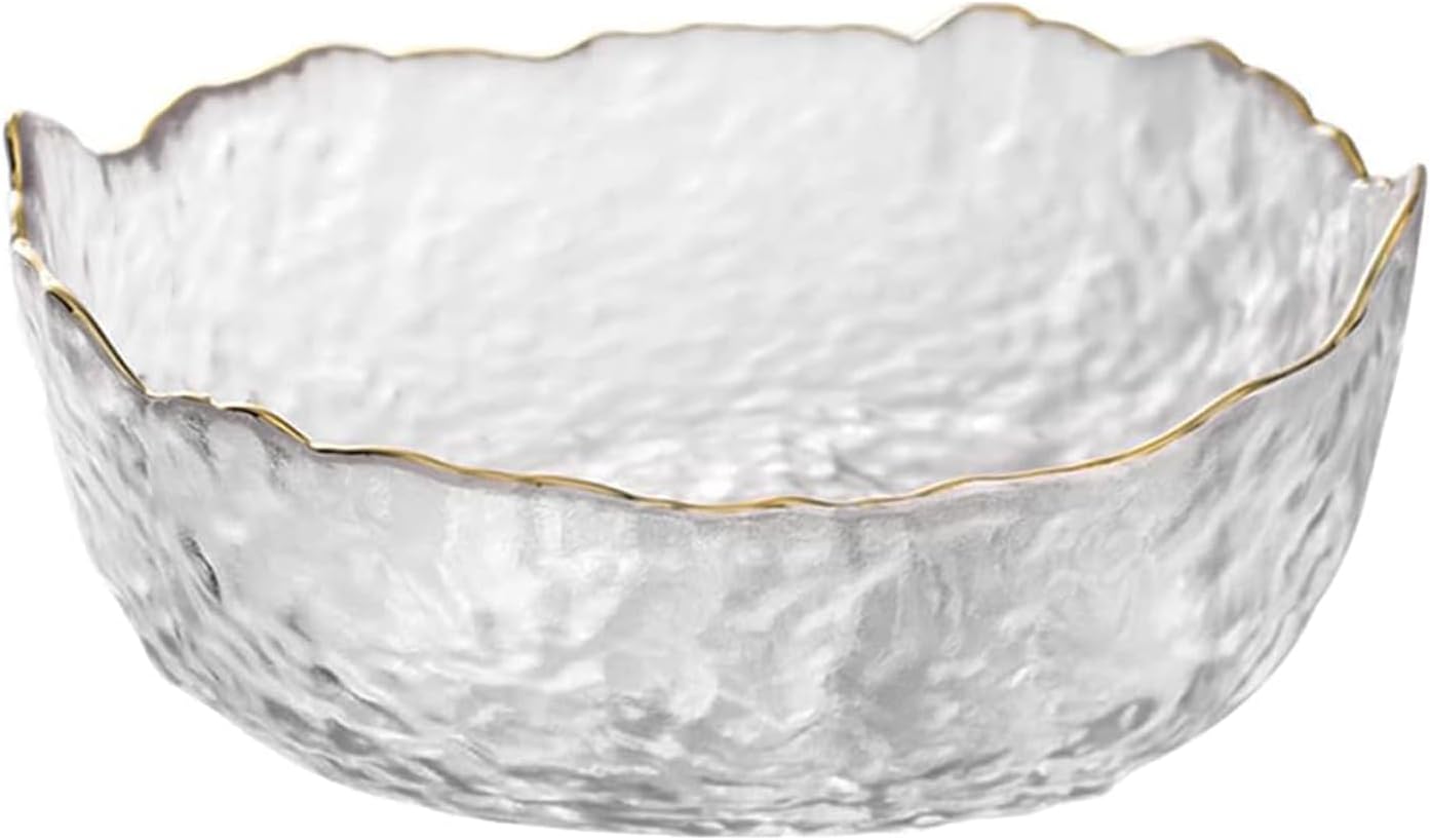 Glass Salad Bowl Irregular Lotus Flower Shape Serving Bowls, Mixing Nut Bowls for Kitchen Fruist, Snack, Dessert, and Ice Cream Candy Dishes (Crystal Gradient Pink, 6.5")