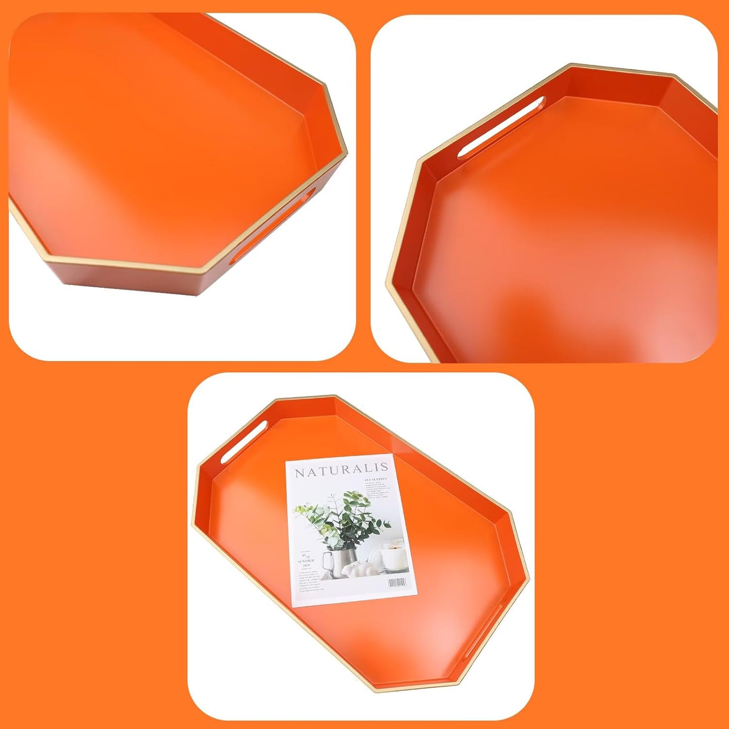Green Decorative Tray with Handles, Versatile Serving Tray for Coffee Table, Ottoman, Ideal for Serving, Displaying, Organizing, 15.7"*10.2"*1.57"