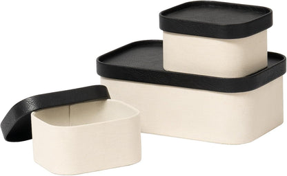 LA JOLIE MUSE Fluted Cardboard Storage Baskets with Leather-Like Lids, Sturdy Stackable Paper Boxes Decorative Tray, Chocolate Brown, Set of 3