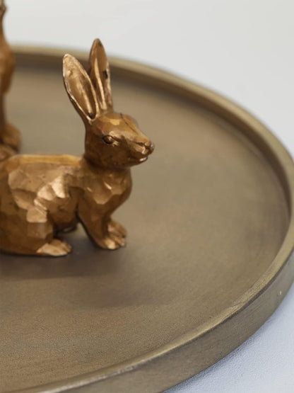 DN DECONATION Golden Polyresin Bunny Decor Rabbit Figurines, Easter Bunny Statue Set of 3 for Spring Tabletop Decor