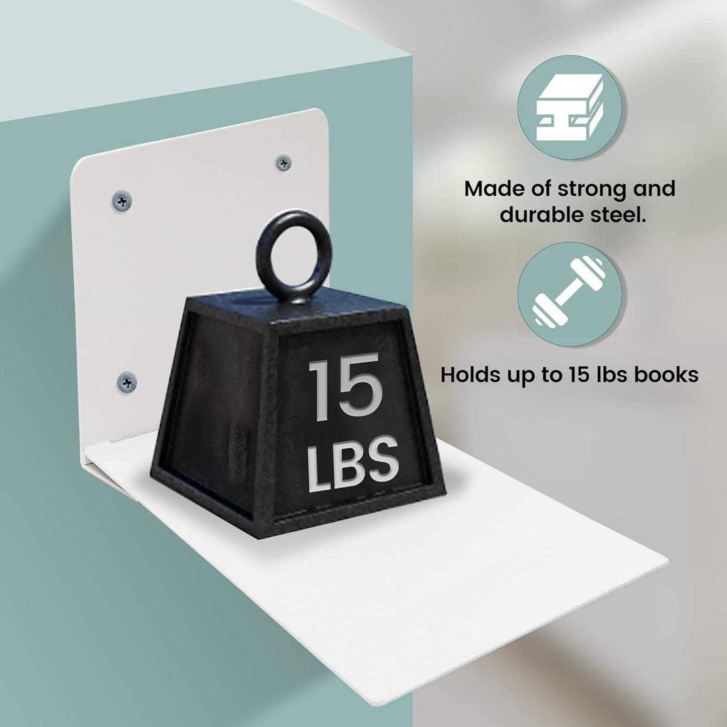 STORAGE MANIAC Floating Book Shelves for Wall Mounted Invisible Floating Bookshelves Heavy-Duty Steel Hidden Bookshelf Hanging Bookshelves for Bedroom Living Room Office, White 4-Pack Large