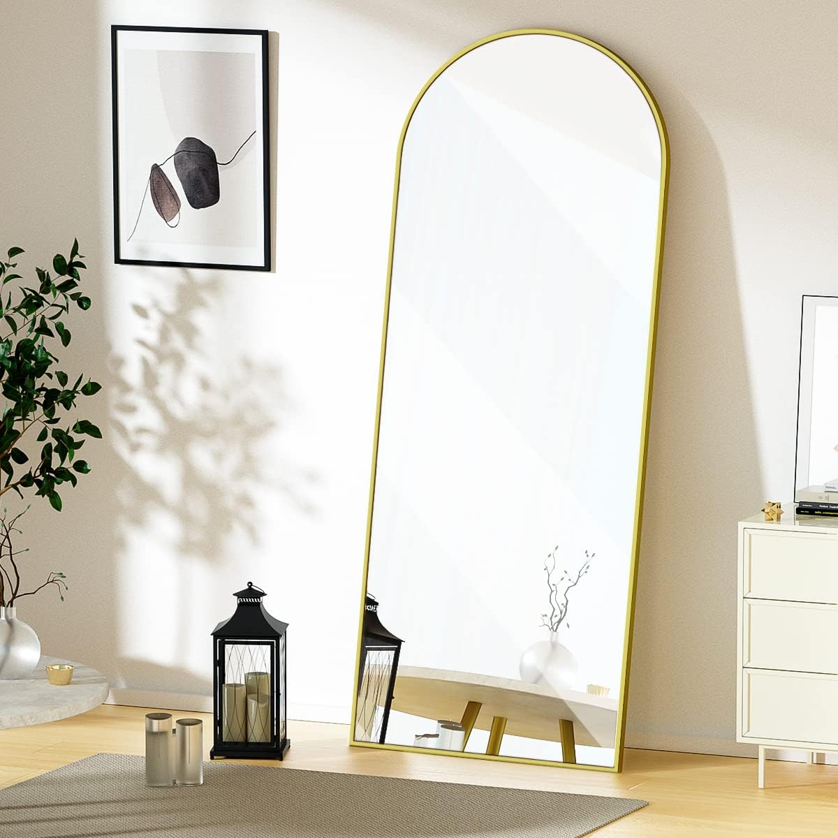 Koonmi 30"x71" Arched Full Length Mirror, Gold Large Floor Mirror with Aluminum Alloy Frame, Standing Hanging or Leaning Wall-Mounted Full Body Mirror for Living Room and Bedroom