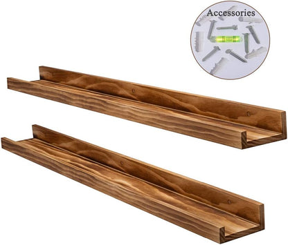 AZSKY Floating Shelves Wall Mounted Set of 2 Natural Wood Picture Shelves Wall Shelves for Bedroom Bathroom Living Room Kitchen Laundry Room Storage & Decoration 24 Inch