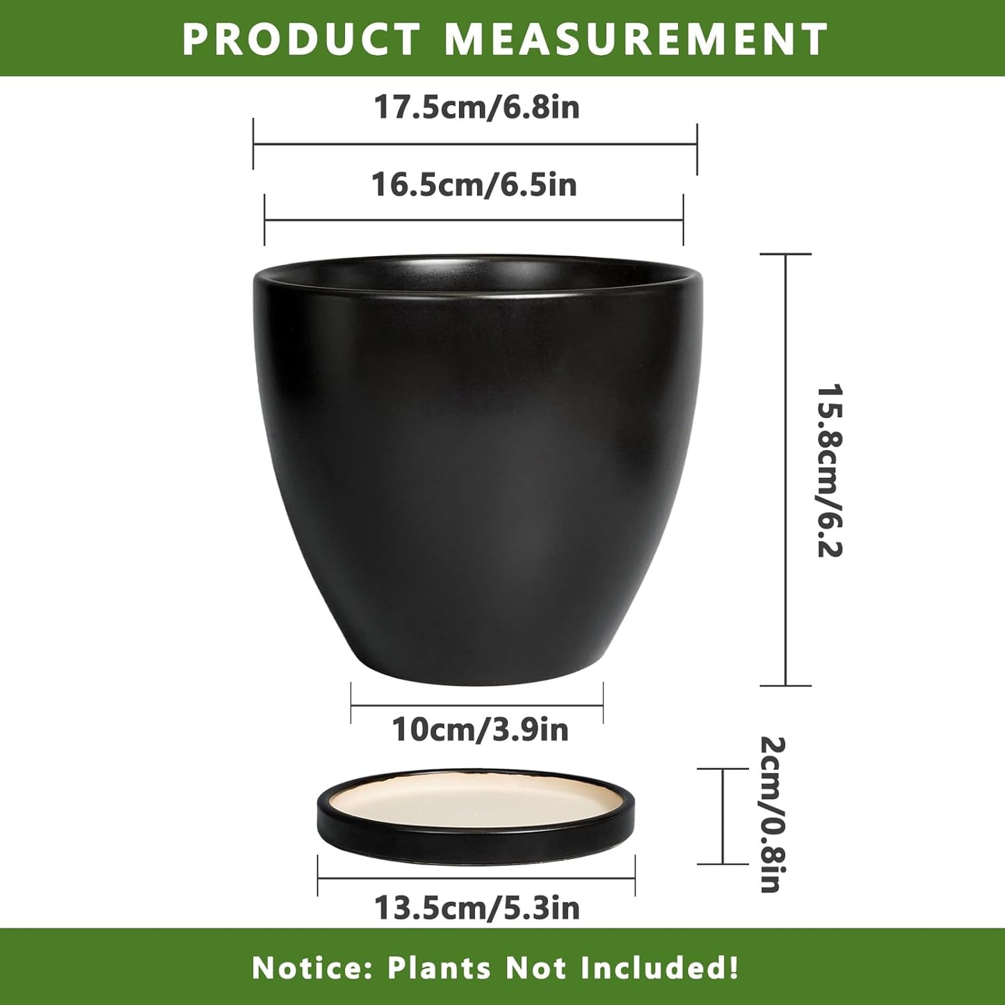10 Inch Ceramic Planter Pot Round Plant Pot for Indoor Plants Outdoor Large Flower Pot with Drainage Hole and Saucer Blue